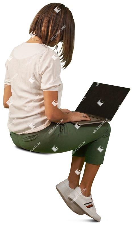 Woman with a computer sitting cut out pictures (8779)