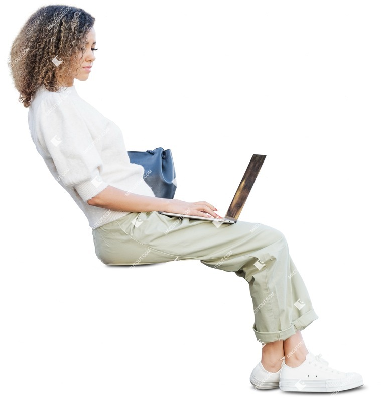 Woman with a computer sitting people png (11021)