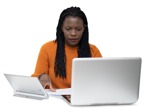 Woman with a computer sitting png people (12548) - miniature