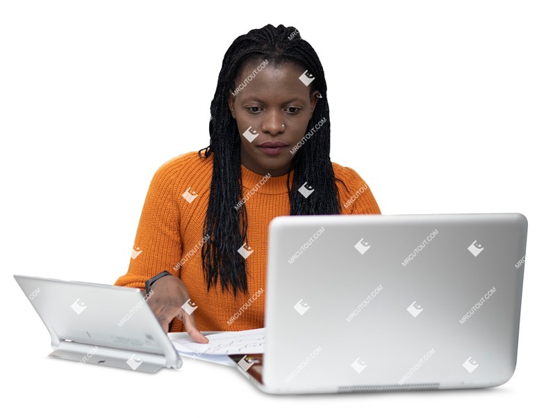 Woman with a computer sitting png people (13741)