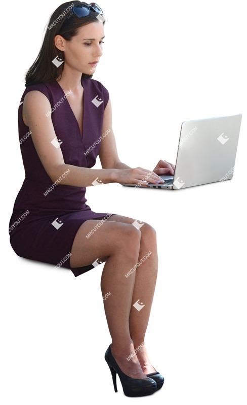 Woman with a computer sitting png people (12112)