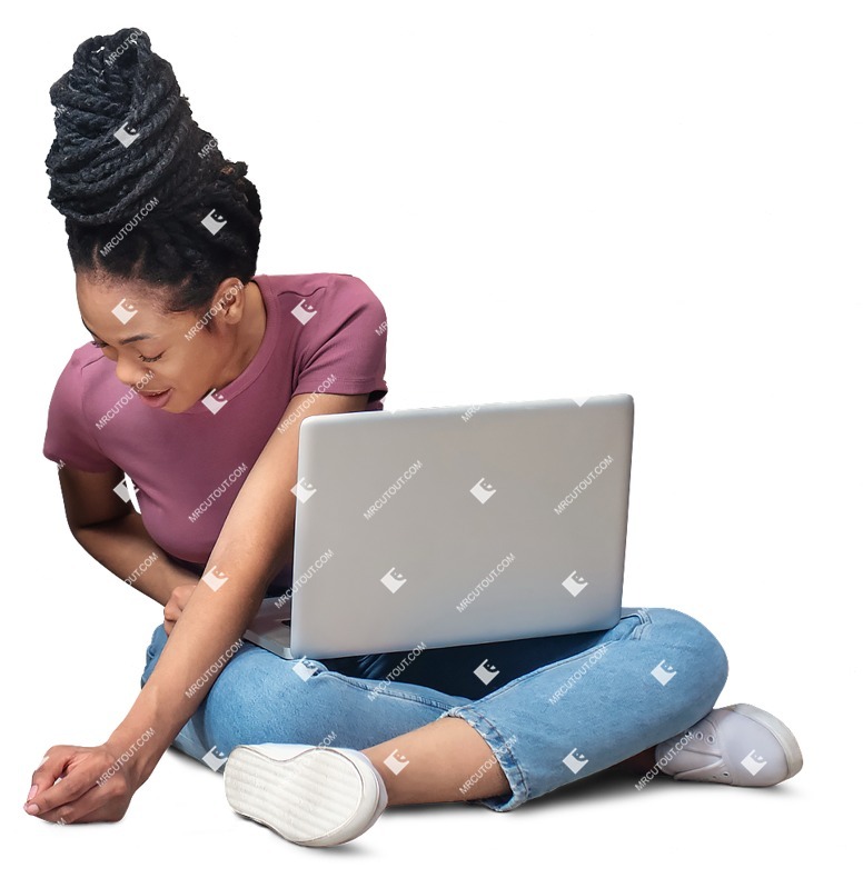 Woman with a computer sitting png people (14497)