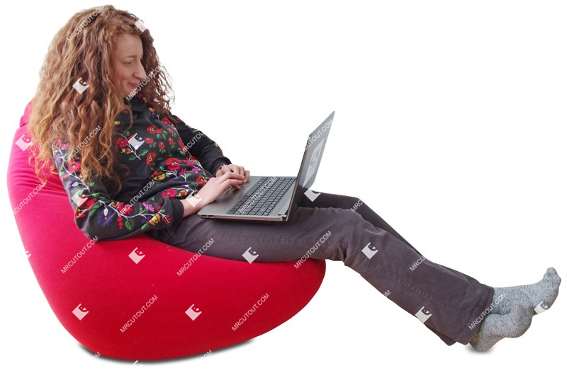 Woman with a computer sitting human png (2413)