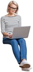 Woman with a computer sitting png people (5715) - miniature