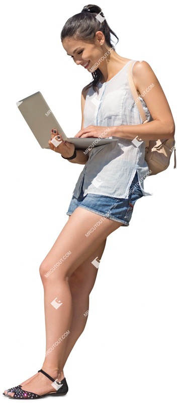 Woman with a computer standing people png (3672)