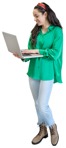 Woman with a computer standing png people (8653) - miniature