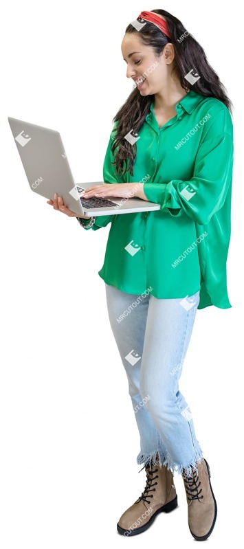 Woman with a computer standing png people (8479)