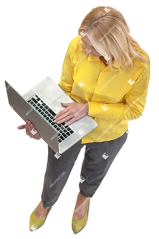 Woman with a computer standing people png (10227)