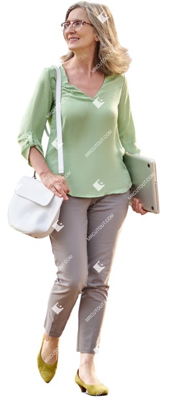 Woman with a computer walking people png (11943)