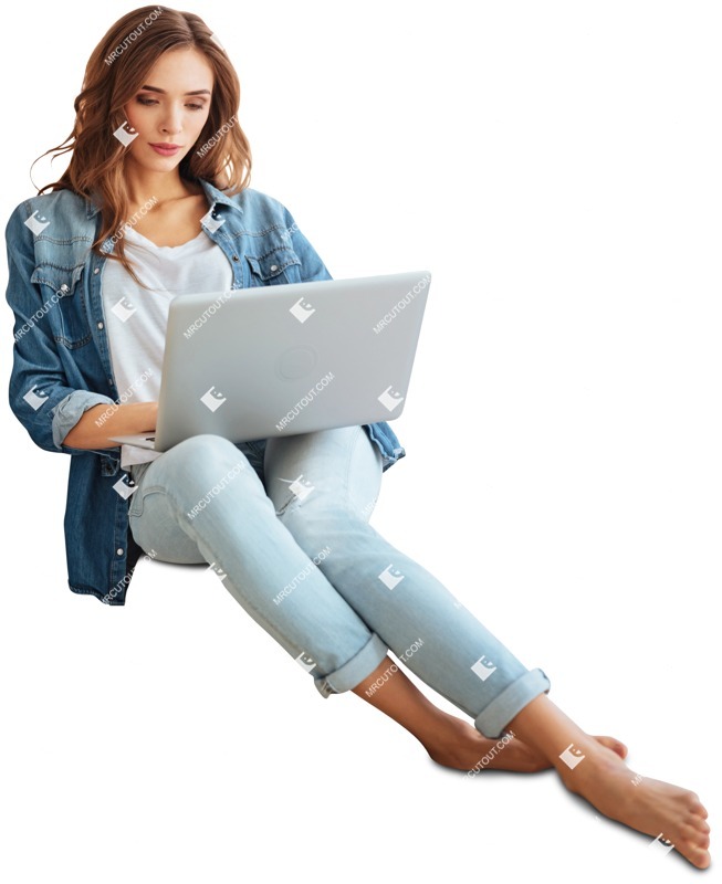 Woman with a computer writing human png (4144)