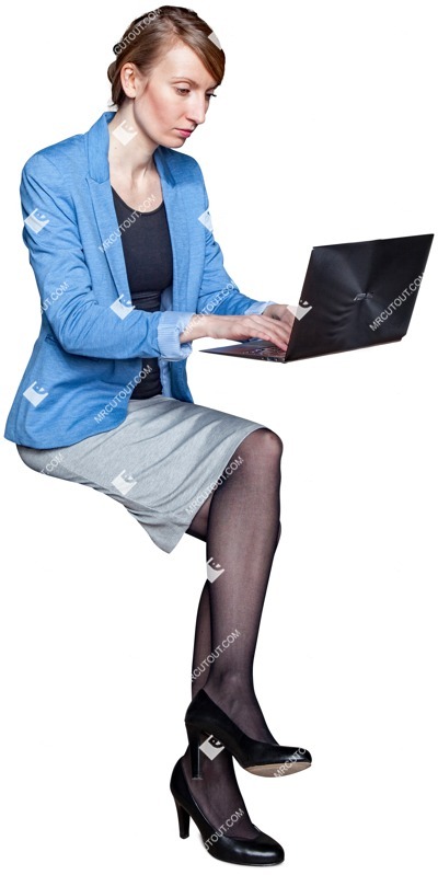 Woman with a computer writing people png (2849)