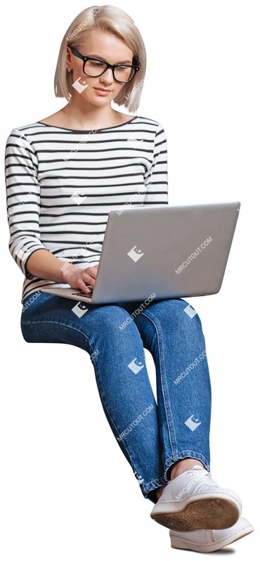 Woman with a computer writing png people (5715)