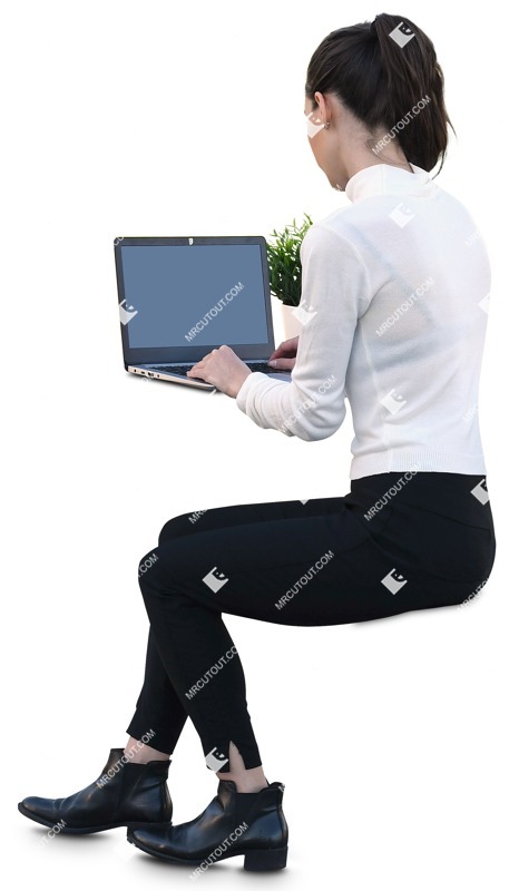 Woman with a computer writing people png (11033)