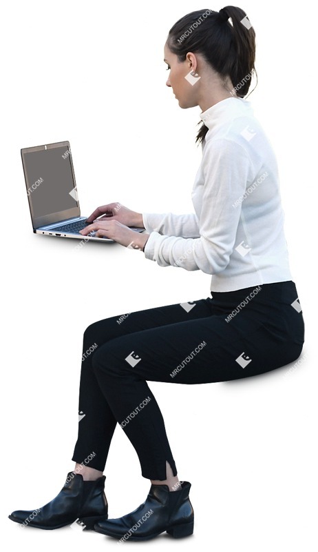Woman with a computer writing people png (11032)