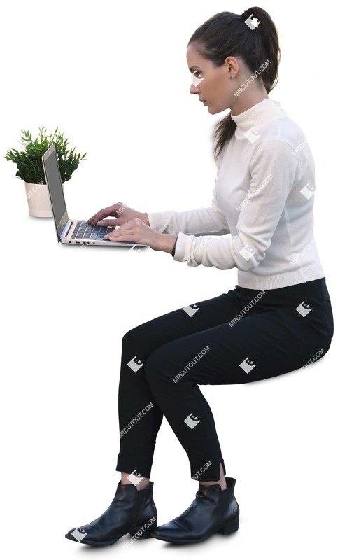 Woman with a computer writing people png (11186)