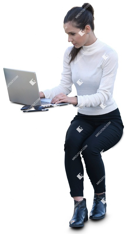 Woman with a computer writing people png (11184)