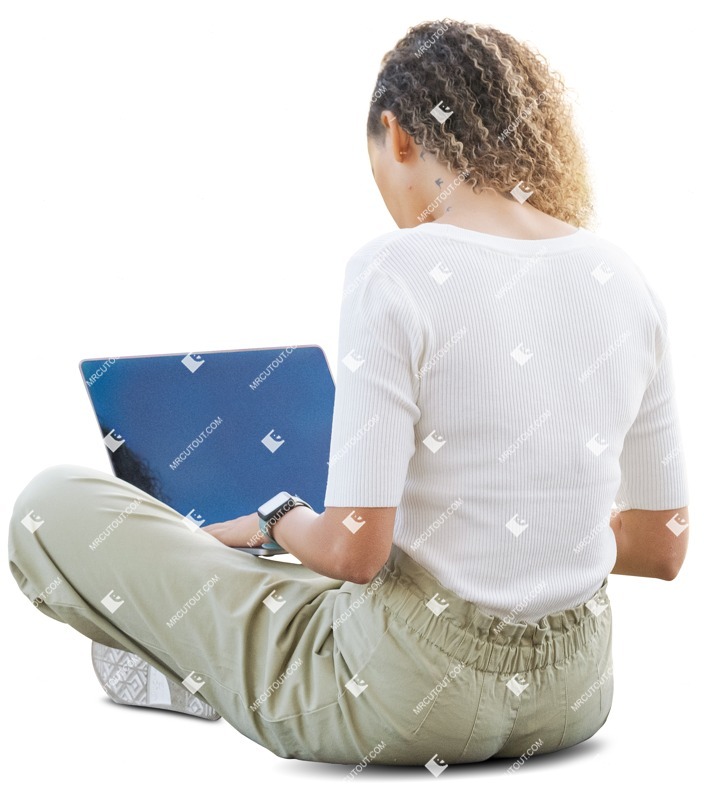 Woman with a computer writing people png (10524)