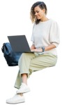 Woman with a computer writing people png (11023) - miniature