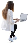 Woman with a computer writing human png (11141) - miniature