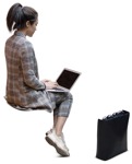 Woman with a computer writing people png (12000) - miniature