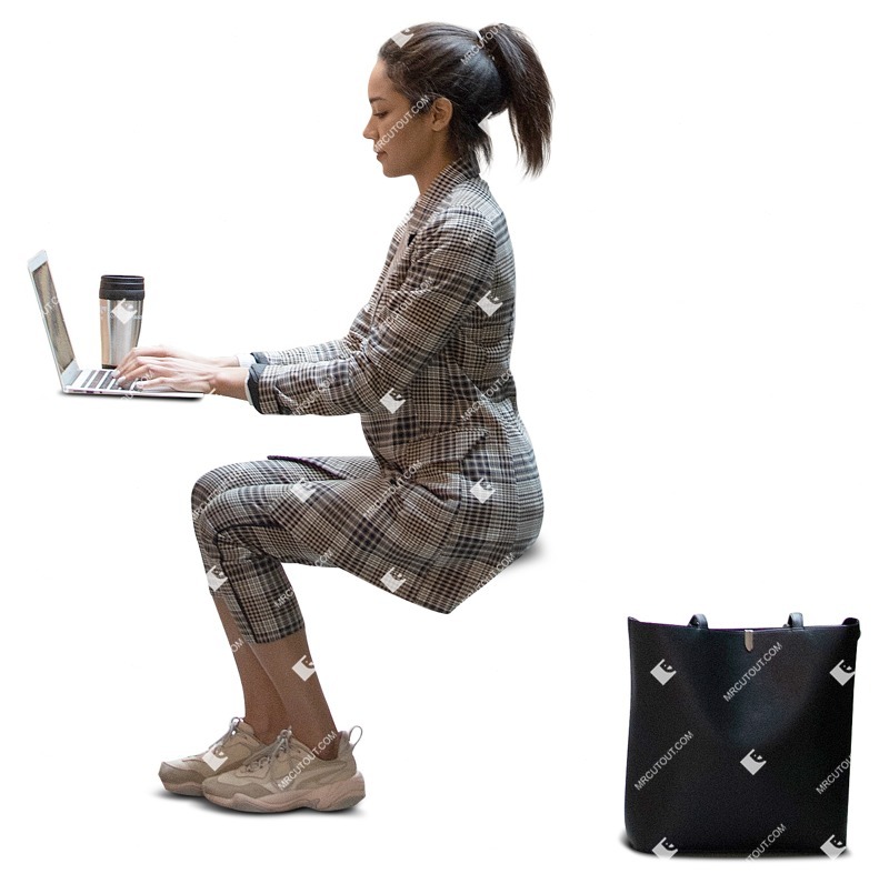 Woman with a computer writing people png (14175)