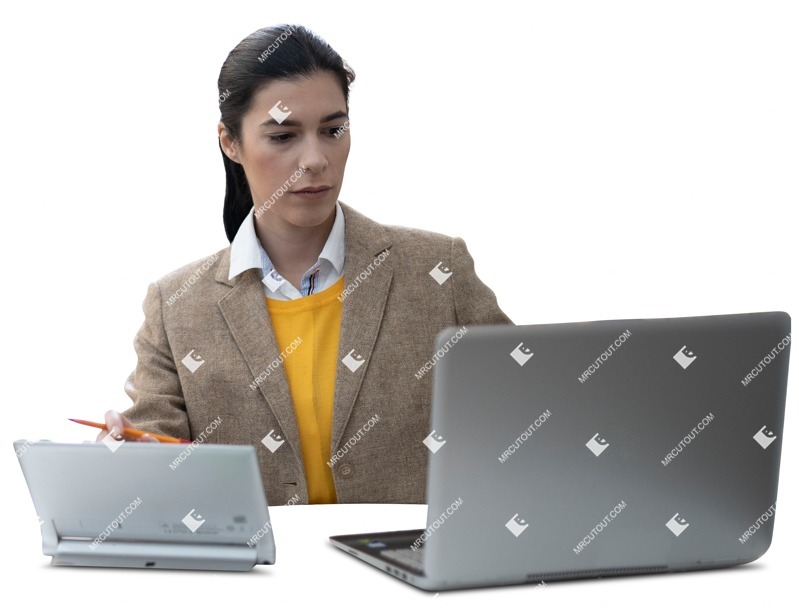 Woman with a computer writing human png (13795)