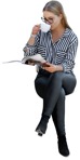 Woman with a newspaper drinking coffee people png (7677) - miniature