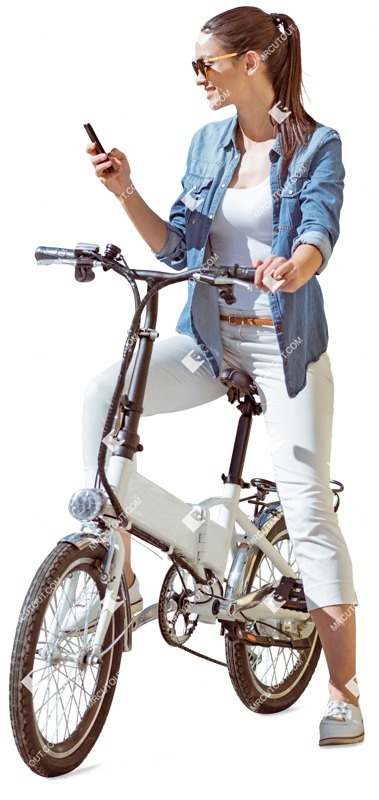 Woman with a smartphone cycling people cutouts (3421)