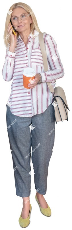 Woman with a smartphone drinking coffee people cutouts (9904)