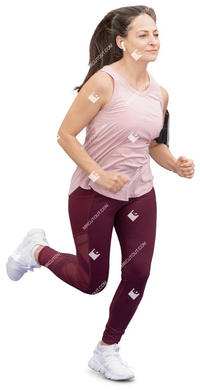 Woman with a smartphone jogging people cutouts (12968)