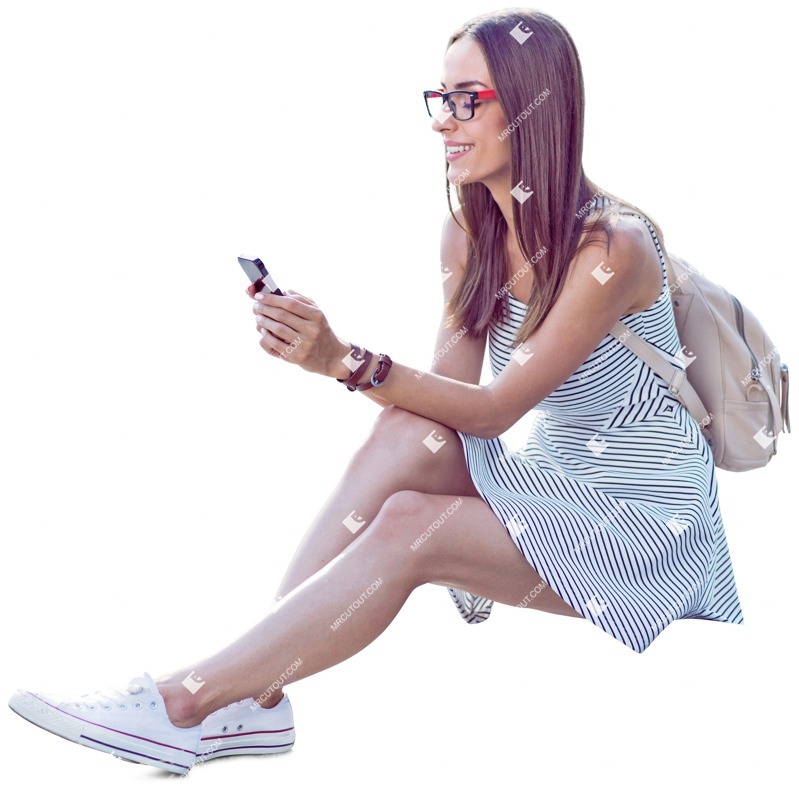Woman with a smartphone sitting cut out pictures (3519)