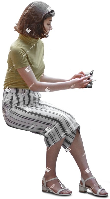 Woman with a smartphone sitting cut out pictures (5981)