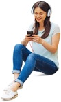 Woman with a smartphone sitting people cutouts (3988) - miniature