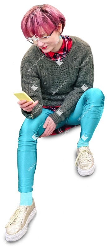 Woman with a smartphone sitting human png (3174)