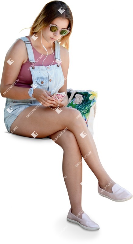 Woman with a smartphone sitting people cutouts (6649)