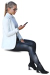 Woman with a smartphone sitting people png (7212) - miniature