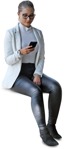 Woman with a smartphone sitting people png (7213) - miniature