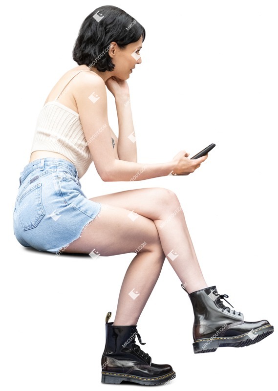 Woman with a smartphone sitting person png (14798)