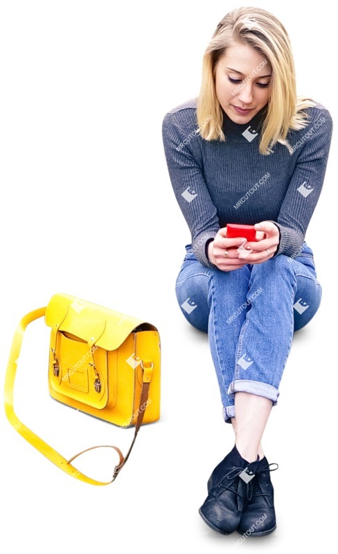 Woman with a smartphone sitting human png (3274)