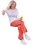 Woman with a smartphone sitting people png (13816) - miniature