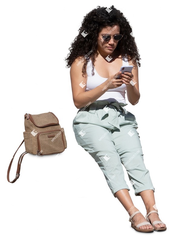 Woman with a smartphone sitting human png (13887)