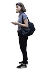 Woman with a smartphone standing human png (6981) - miniature