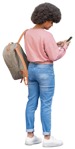 Woman with a smartphone standing people png (11913) - miniature