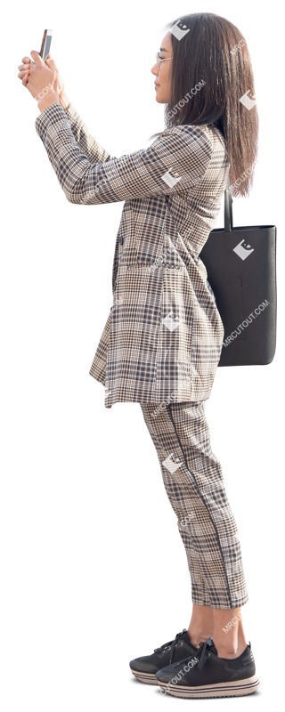 Woman with a smartphone standing person png (13519)