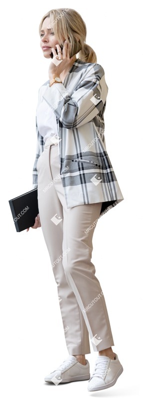 Woman with a smartphone standing cut out pictures (19867)