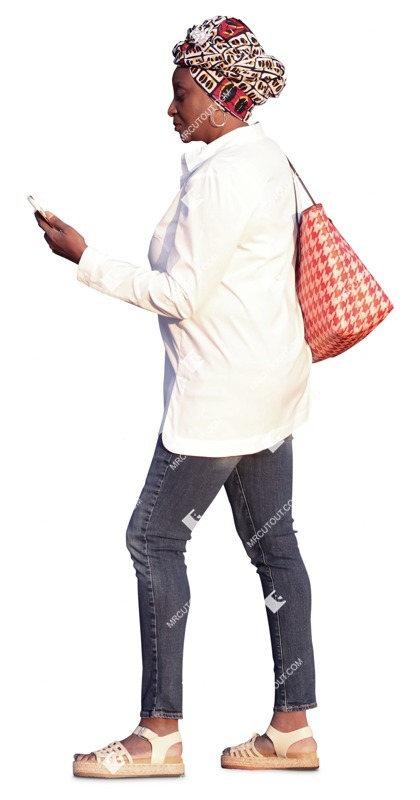 Woman with a smartphone standing cut out people (19536)