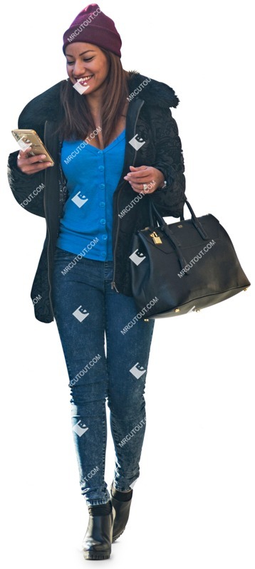 Woman with a smartphone walking people png (3136)
