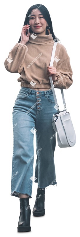 Woman with a smartphone walking people png (13920)