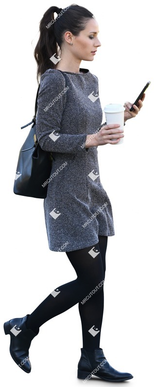 Woman with a smartphone walking people png (10981)