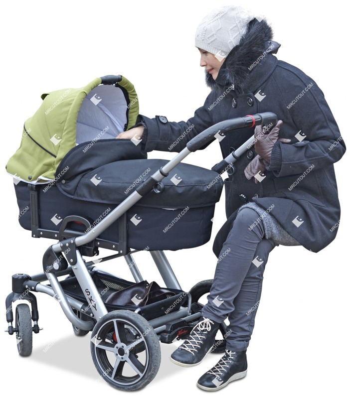 Woman with a stroller sitting people png (2757)